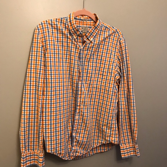 J Crew (L) slim fit button down shirt.  Orange/Wht - Picture 1 of 2